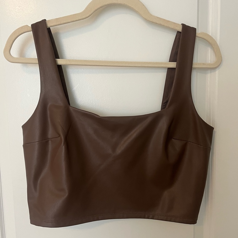 Faux Leather Brown Cropped Tank